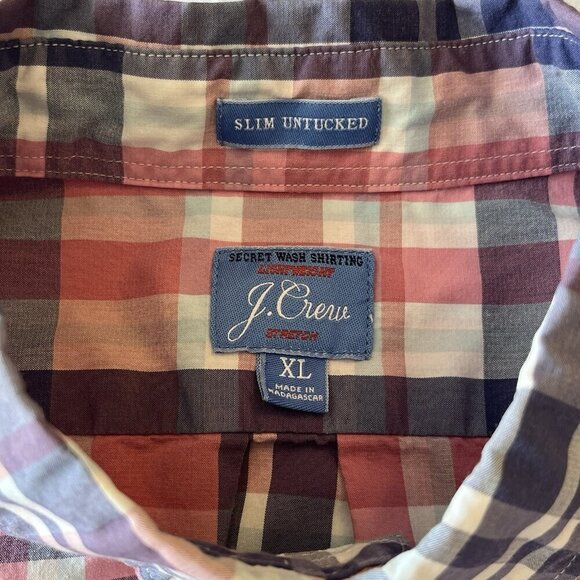 J. Crew Shirt Mens XL Slim Fit Untucked Button Down Plaid Shirt Blue Pink Preppy - Picture 3 of 14